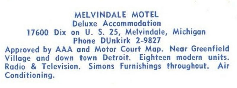 Melvindale Motel - Vintage Postcard